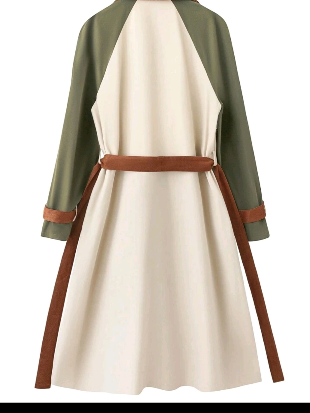 Elegant Colorblock Trench Coat - Beige, Olive & Brown - Picture 5 of 7